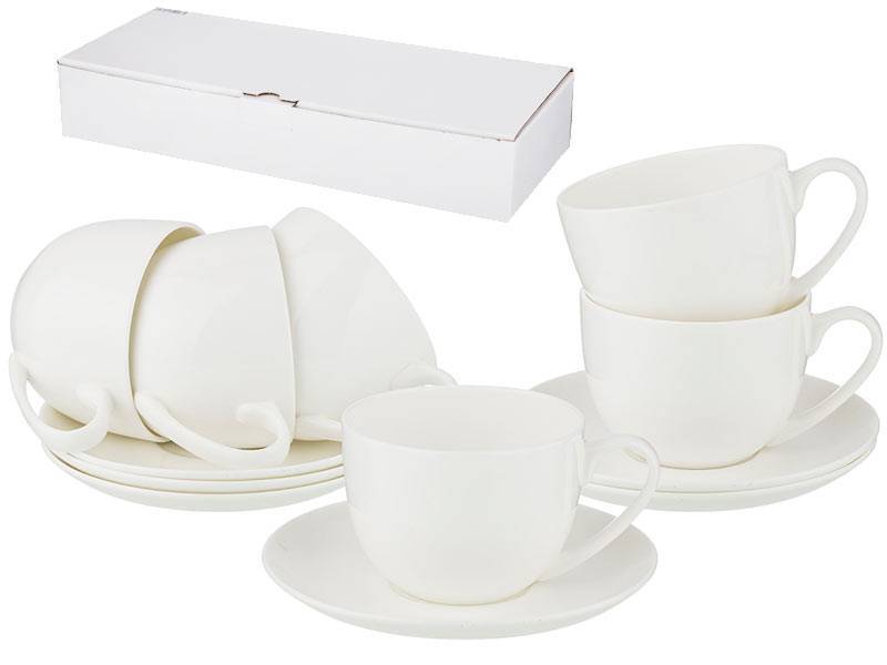 Чайный набор 12 предметов 330мл Silk белый без рисунка