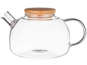 Чайник заварочный 0,8л стеклянный с бамбуковой крышкой, 250-118
