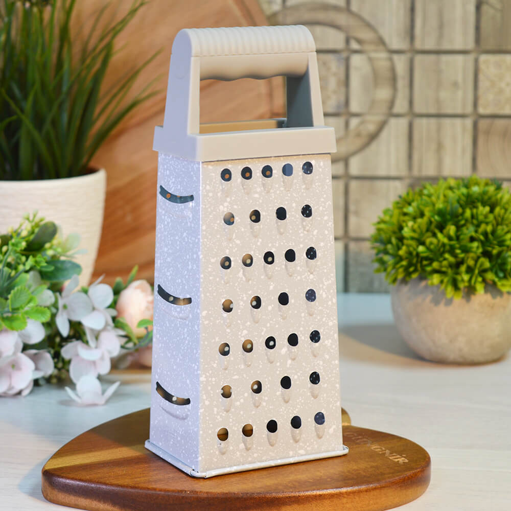 Терка 4-х гранная 22см "Marble grigio", мрамор серый, ручка софт-тач